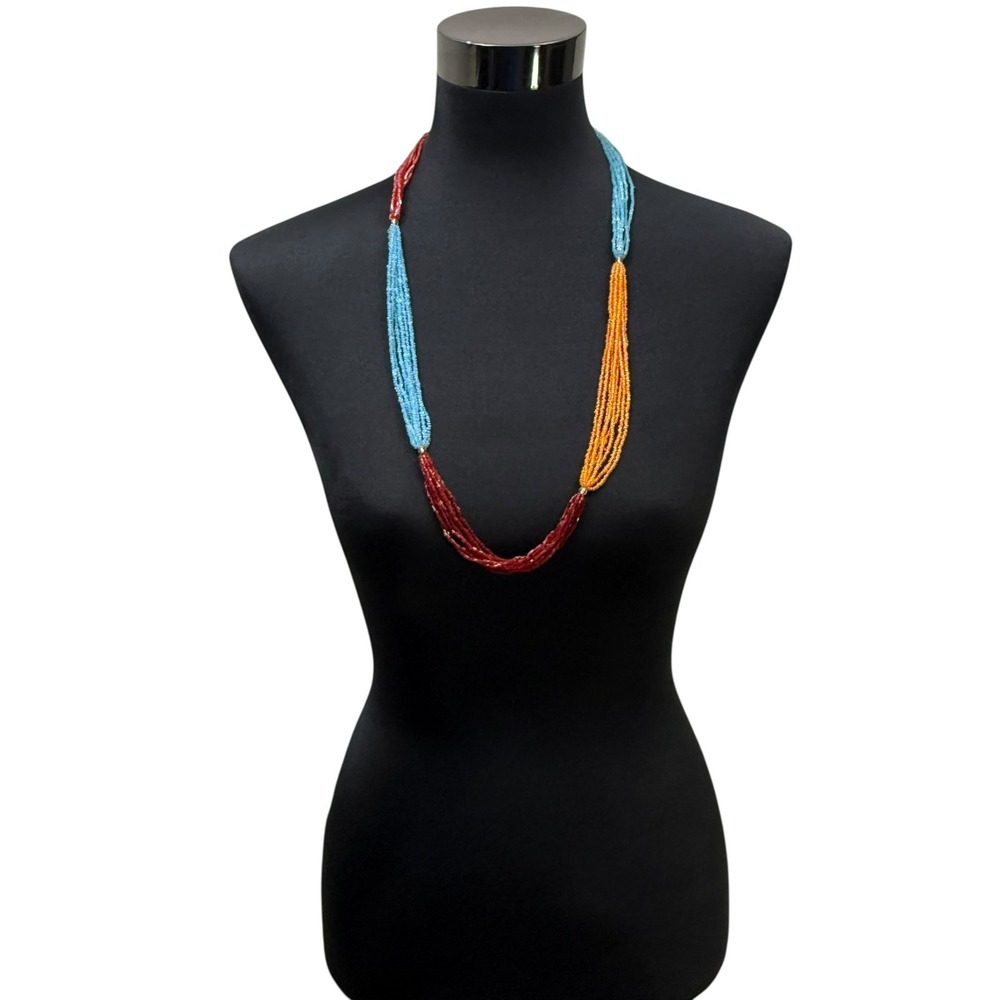 Colorful Multi Strand Glass Seed Bead Drop Necklace Fashion Jewelry 16 in L